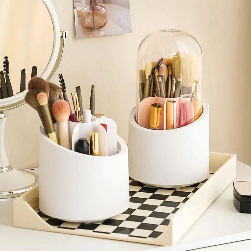 Makeup Brush Organizer 360 Degree Rotating Dust-Proof Protection and Organization Techs Treasure